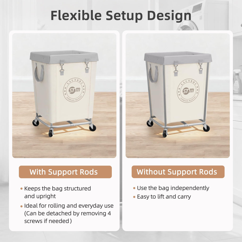 Commercial Laundry Hamper with Heavy Duty Steel Frame, 160 L Industrial Clothes Basket Cart with Wheels for Big
