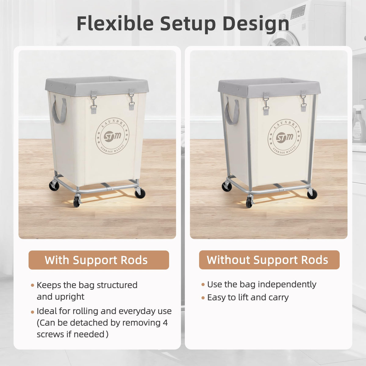 Commercial Laundry Hamper with Heavy Duty Steel Frame, 160 L Industrial Clothes Basket Cart with Wheels for Big
