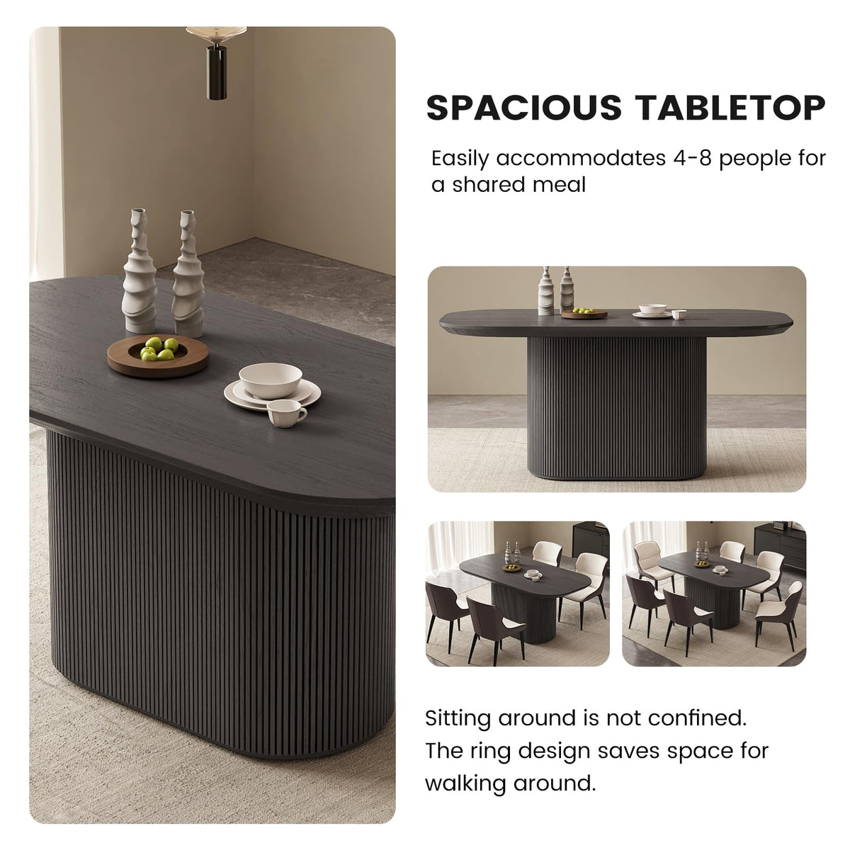Inspired Saarinen Style 62.99 Inch Rectangular Dining Table for 4-6 People, Modern Kitchen Dining Room Table with Pedestal Base, Black Table