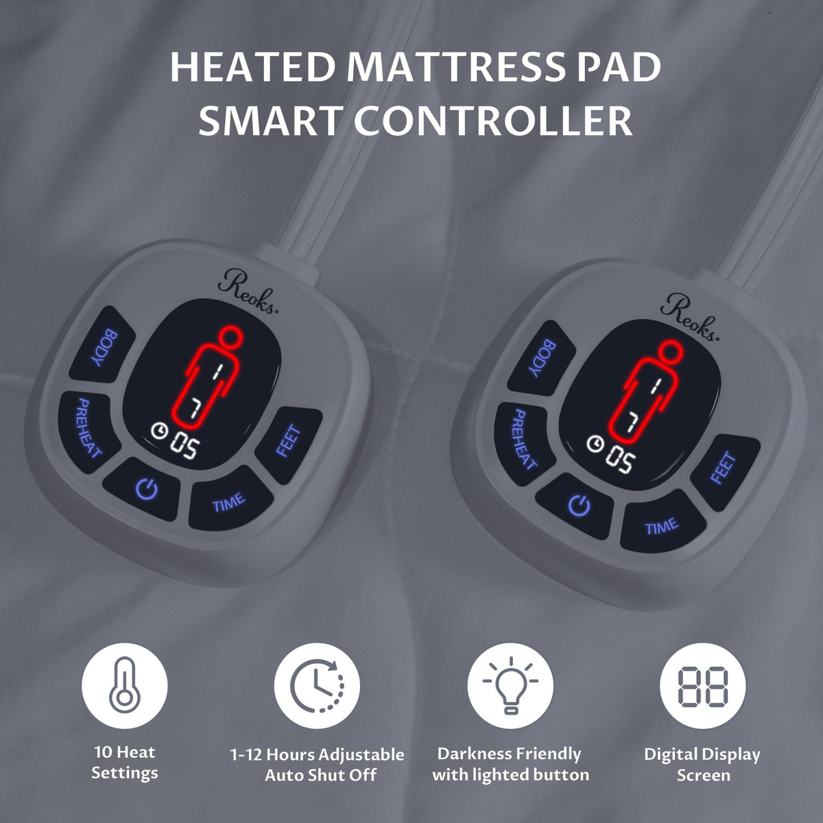 Multi-Zone Heated Mattress Pad King, Quilted Surface, Preheat & Memory