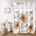 No Hook Shower Curtain and Liner Set, Orange Boho Floral 71x84