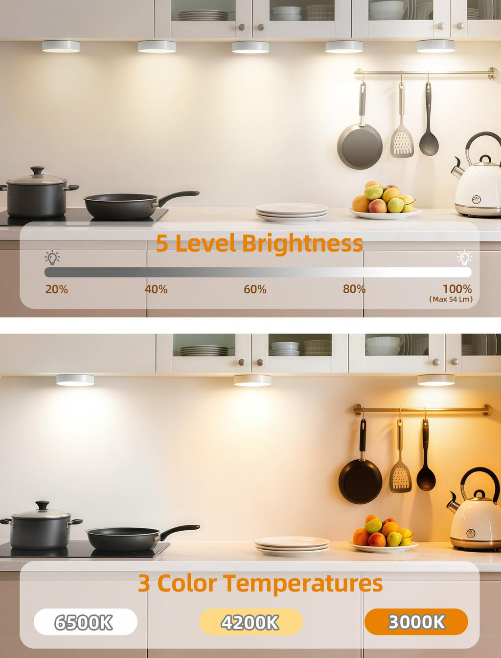 6PACK Rechargeable Puck Lights with Remote Motion Sensor Light indoor White