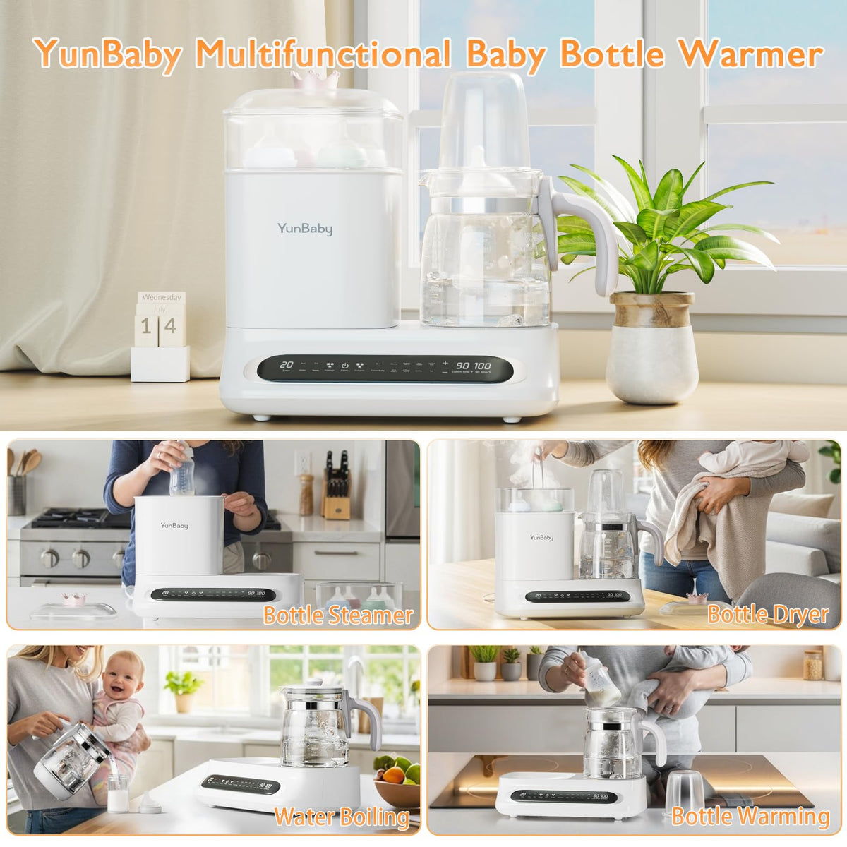Baby Bottle Warmer & Steamer, 44oz Formula Kettle with Drying & Steam, Multi-Function Bottle Warmer for Breastmilk