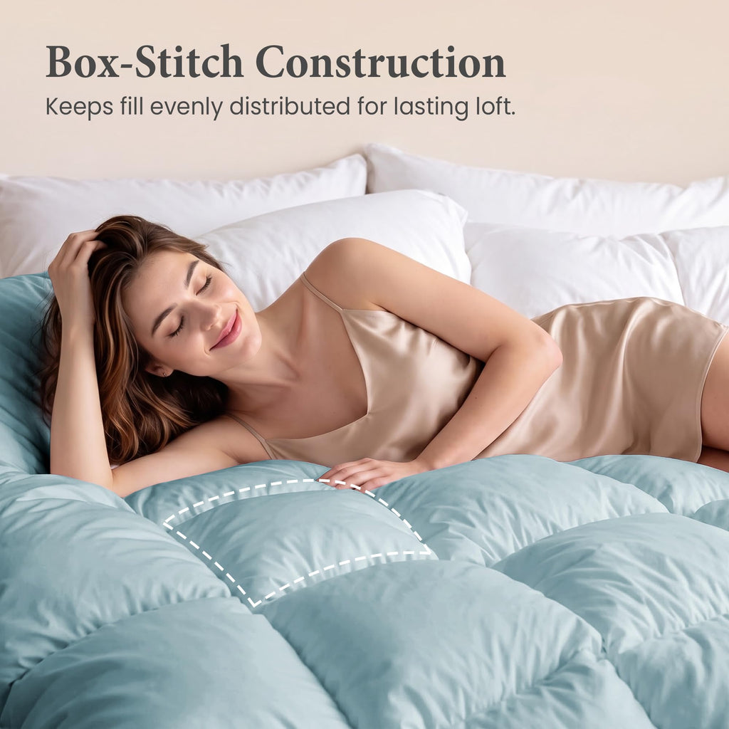 Down Comforter - All Season Ultra Soft Goose Down & Feather Fiber Fill, Luxury Hotel Blue Duvet Insert with