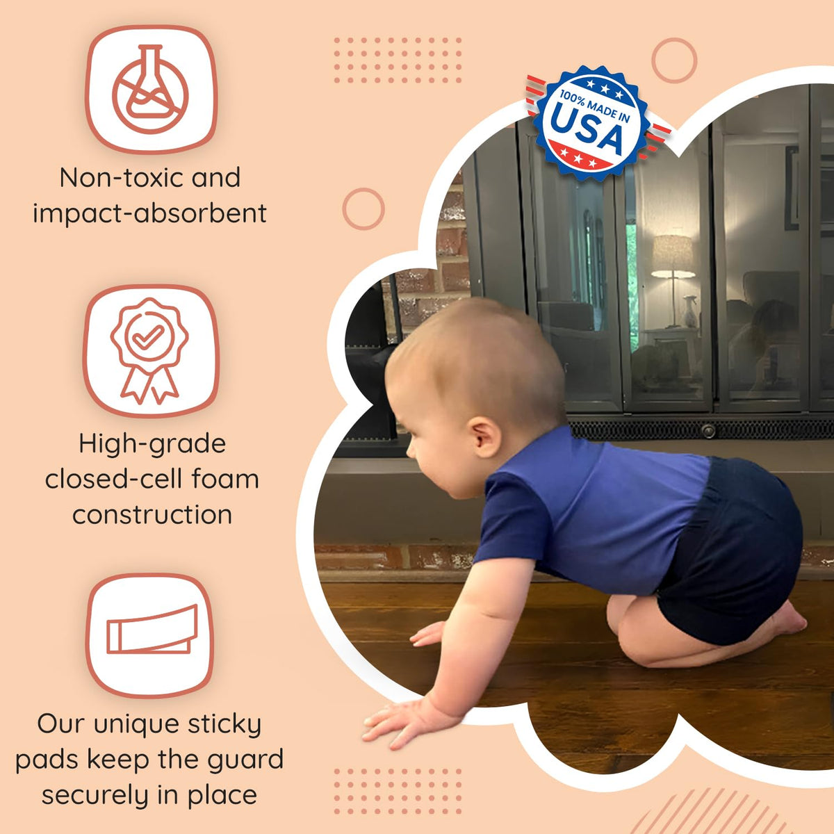 Soft Seat Edge Cushion Fireplace Hearth Guard Bumper Pad Child Proof Padding (Medium, Brown-fits Width from-69-80")