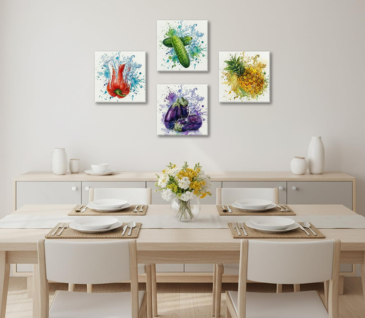 Modern Farmhouse Kitchen Canvas Wall Art Vegetable Decor 12" x 12"