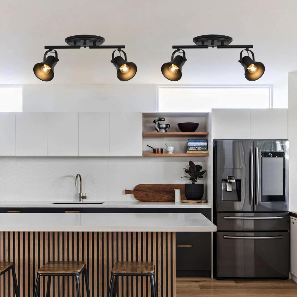 Track Lighting Kit,Black Semi Flush Mount Ceiling Light with 2 Rotatable Light Heads,Industrial Accent,Art