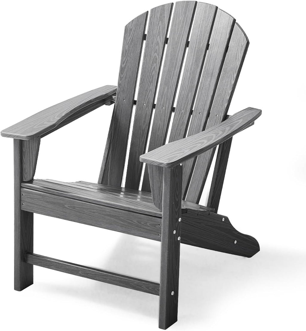 Farmhouse Adirondack Chair Wood Texture, Poly Lumber Patio Chairs, Pre-Assembled Weather Resistant Outdoor Chairs for