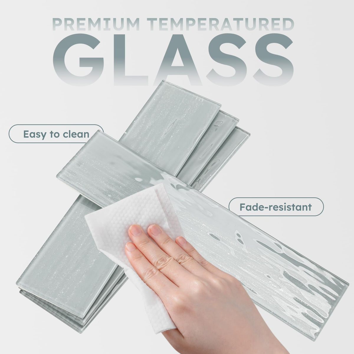 Peel and Stick Glass Subway Tiles, Pearl Gray, 3x12 Inch, 5 Sq.ft