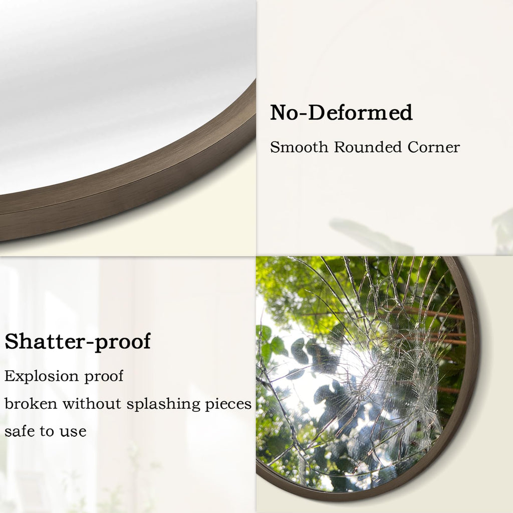 Wall Mirror Small Round Bathroom Mirror Metal Brushed Framed Rounded Corner Ative Hanging Mirror Bedroom Entryway