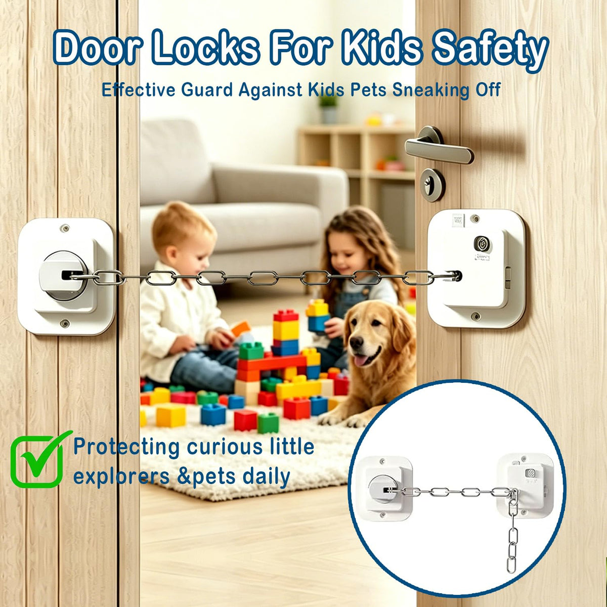 Kids Safety Child Proof Door Lock 9" Adjustable Latch 2 Pack White