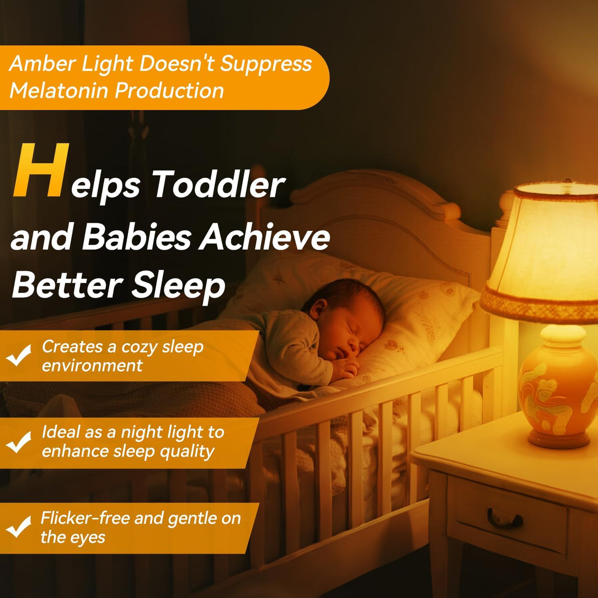 Amber Sleep Light Bulbs 1800K, 9W 60 Watt Equivalent, 99.96% Blue Blocking Soft Warm Light Bulbs A19, Amber Night
