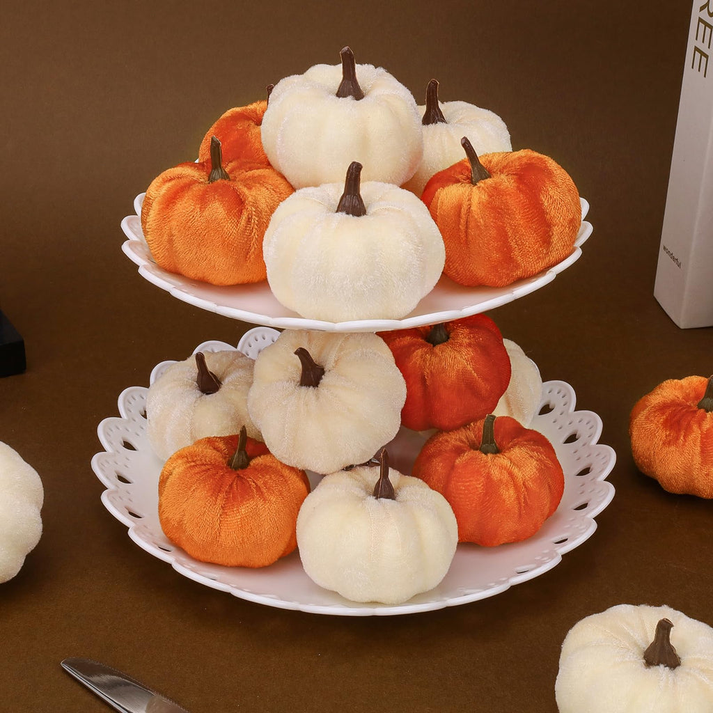 16 Pcs Artificial Velvet Pumpkins Small Fall Foam Pumpkin Decor