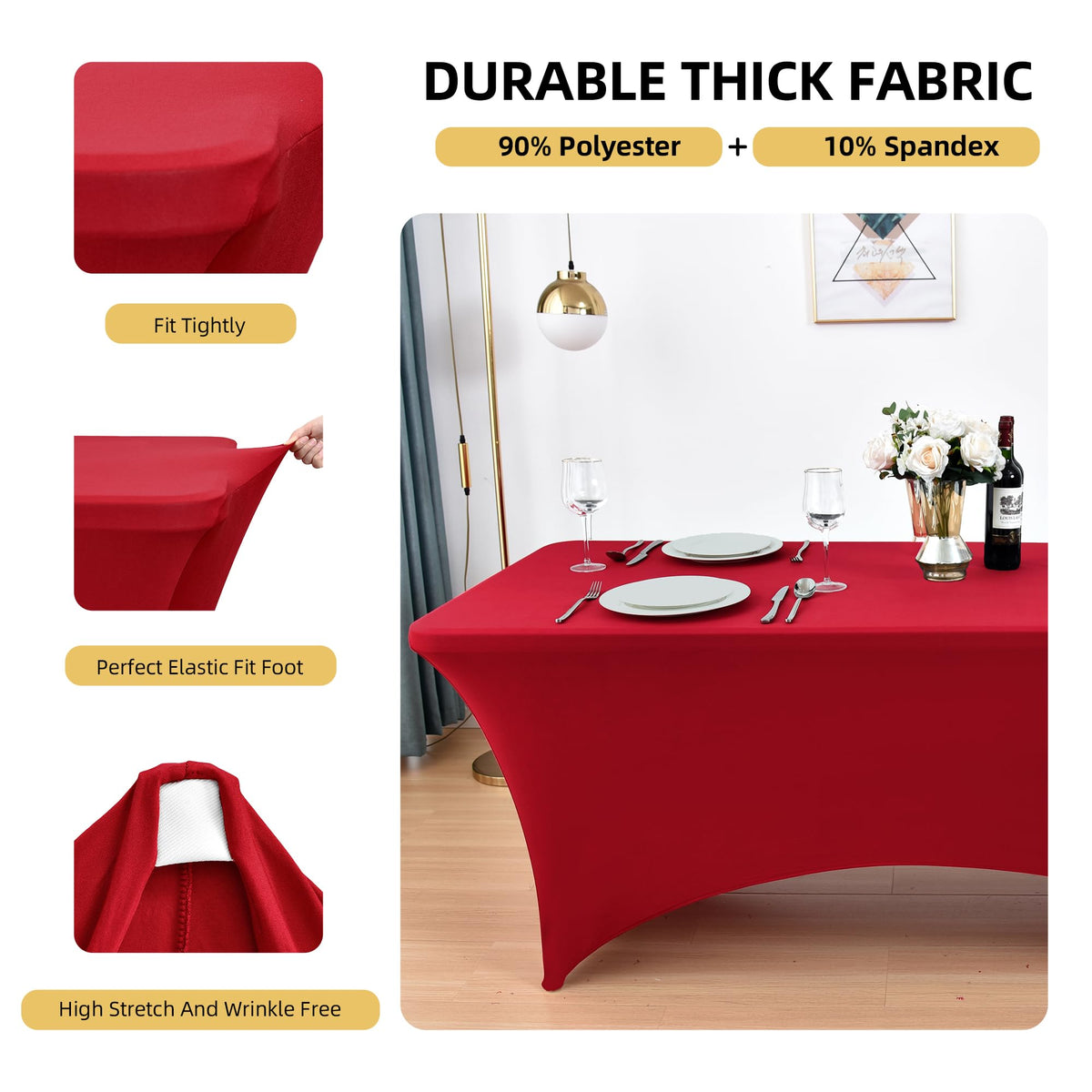 2-Pack 4ft Spandex Table Covers for Rectangular Folding Tables - Wrinkle Resistant Stretch Tight Table Cloths