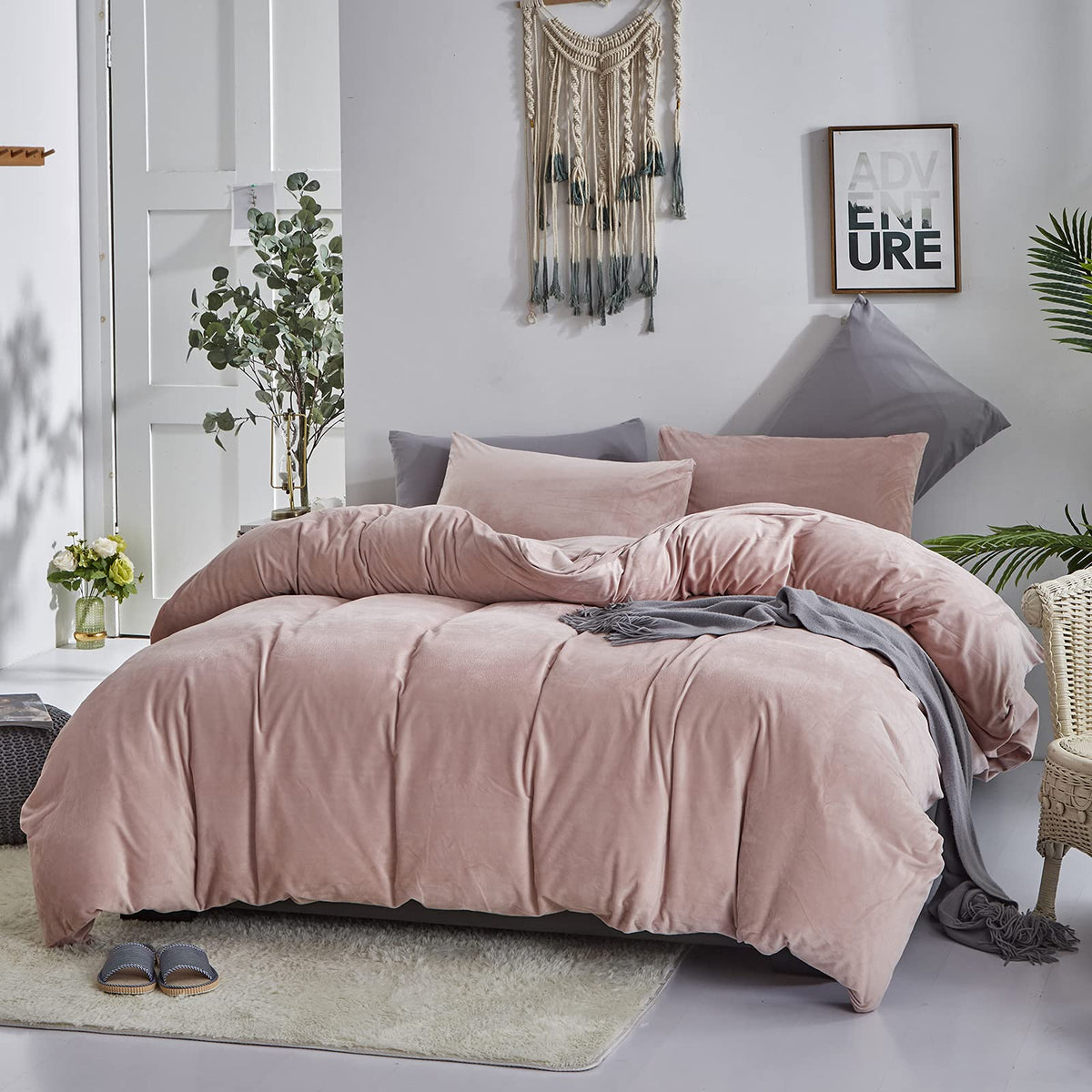 Pink Velvet Comforter Set Blush Pink Fluffy Bedding Comforter Set Light Pink Solid Color