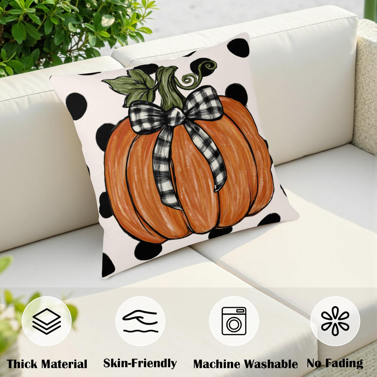 Fall Pillow Covers 24x24 Set of 2 Pumpkin Maple Leaf Polka Dots Outdoo Throw Pillow Cases Autumn Thanksgiving Holiday