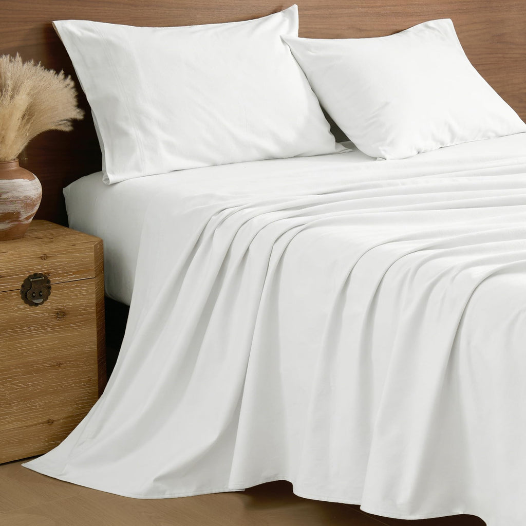 100% Cotton Flannel Sheets, White, 4 Pieces