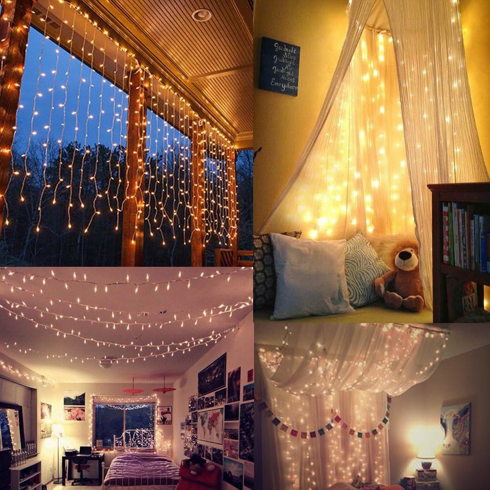 600 LED Window Curtain String Light for Wedding Party Home Garden Bedroom Outdoor Indoor Wall, Warm White