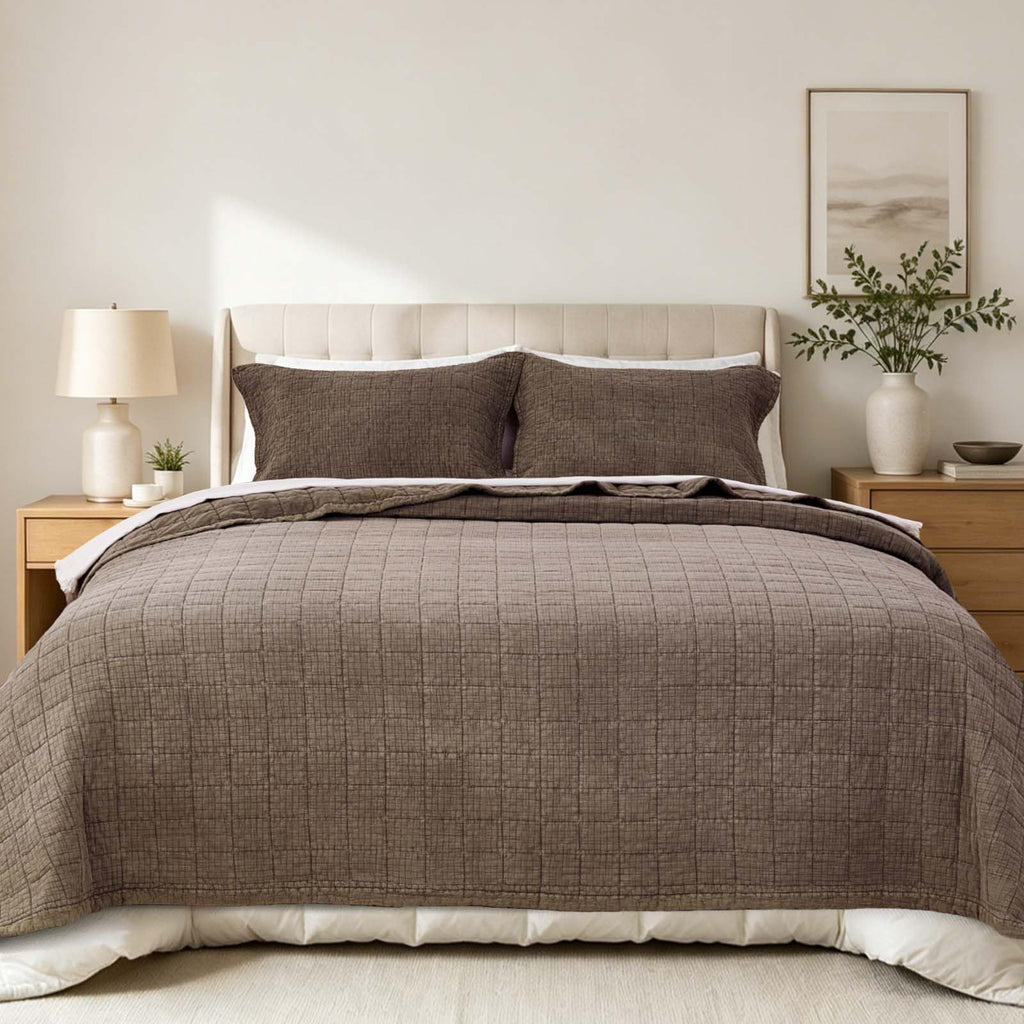 Natural Cotton Quilt 120x128 Breathable Waffle Coverlet Bedspread Sets 3-Piece with 2 Comfy