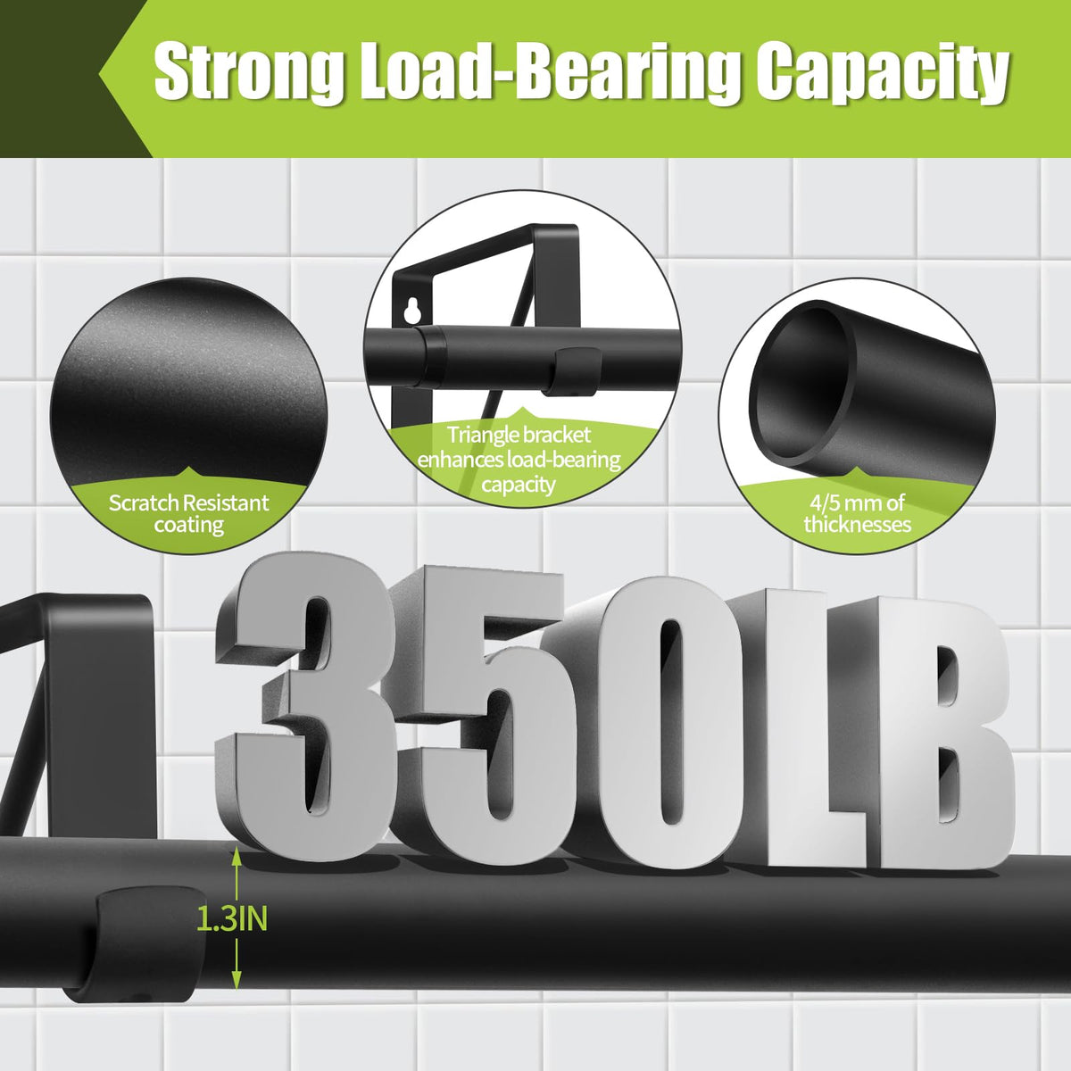 Closet Rod, 17 to 51 Inch Clothes Rods 1.3 Inches Heavy Duty Adjustable Closet Pole for Hanging Clothes and Heavy