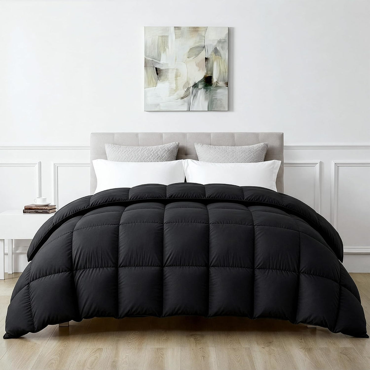 Goose Feather Down Fiber Comforter Twin, Lightweight 100% Cotton Duvet Insert Medium Warmth, Cloud Soft Hotel Luxury