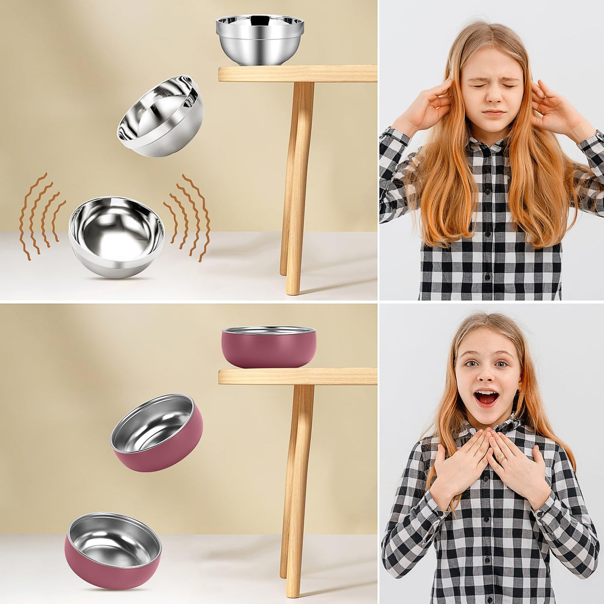 4 pack Toddler Bowls 5 Inches Wide, Stainless Steel Bowls for Kids