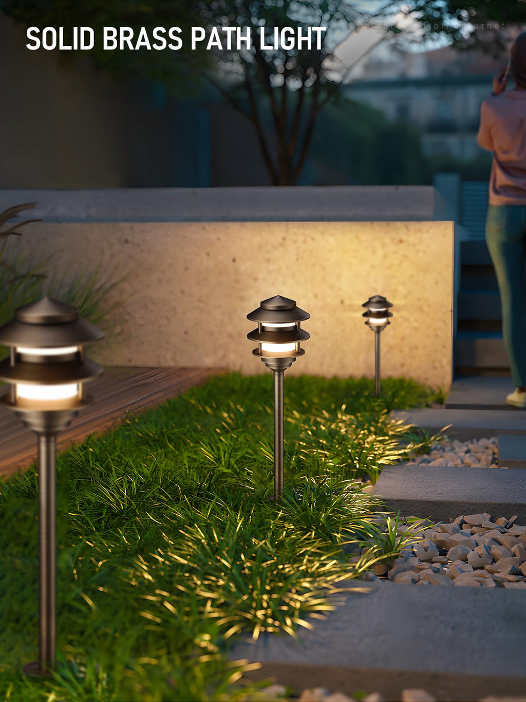 12V Cast Brass Pagoda Path Light, Bronze