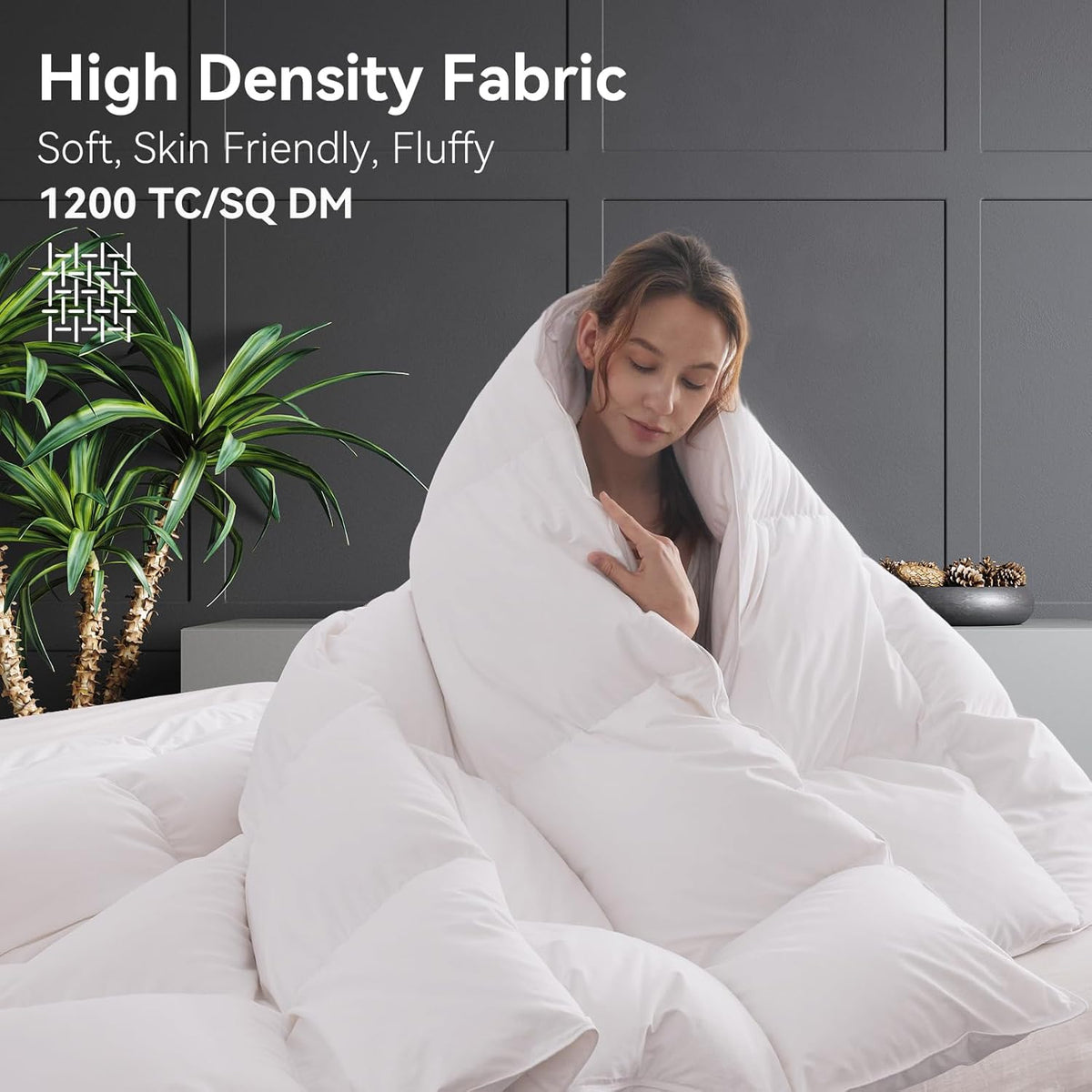 Goose Feather Down Fiber Comforter, 100% Organic Cotton Fabric Duvet Insert,1200TC,750+FP, Hotel Collection