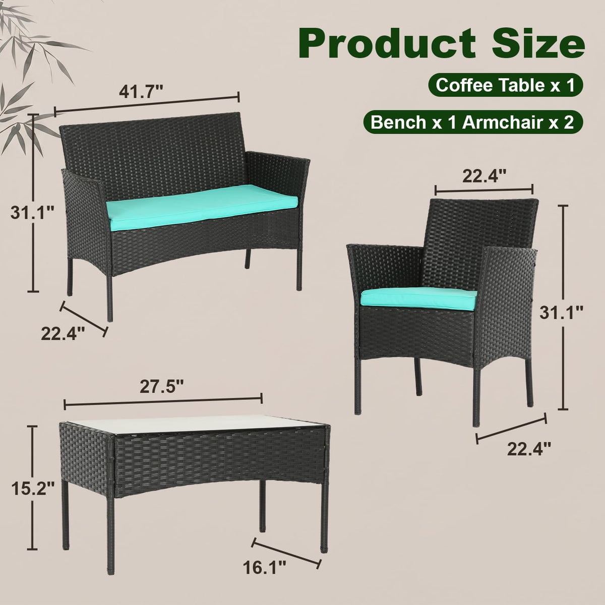 4-Piece Patio Furniture Set | Blue | Outdoor Wicker Furniture