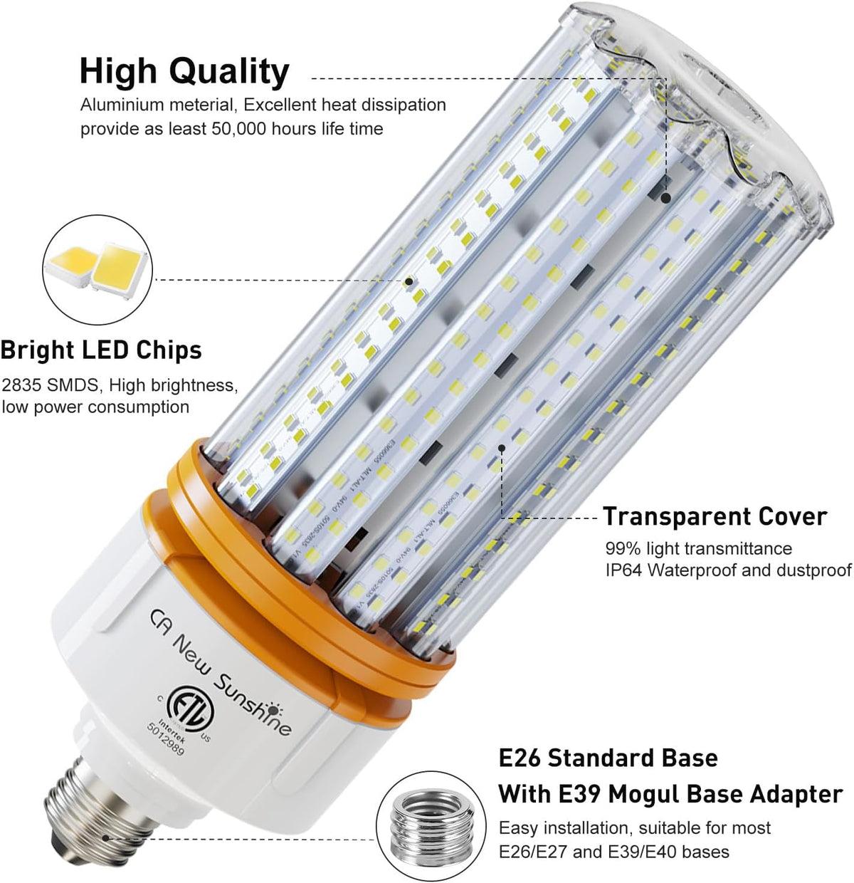 1000W Equivalent Led Corn light bulbs 15000 Lumen E26/E39 Medium Mogul Base