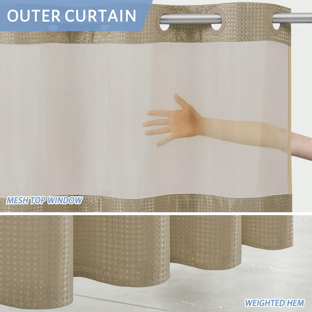 Narrow Boho No Hook Shower Curtain with Snap in Liner Beige 36x72