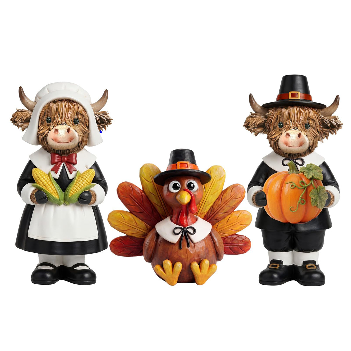 3 Pcs Thanksgiving Highland Cow Figurines, Resin Table Decor