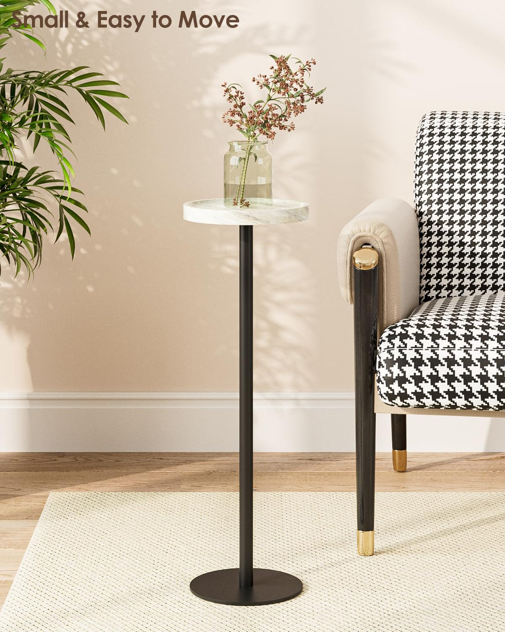 Inspired Saarinen Style Round Drink Table Set 2, Small Pedestal Side Table, White Marble