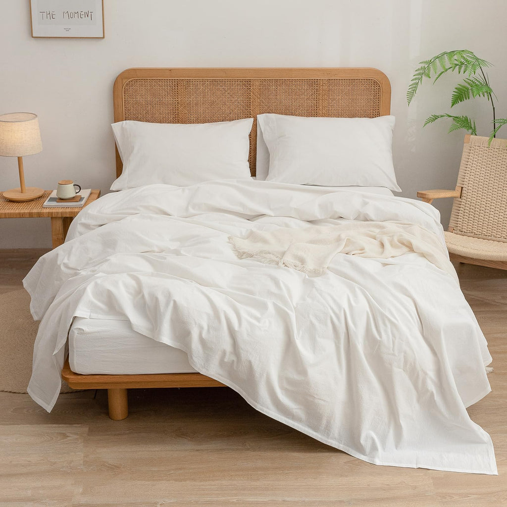 100% Washed Cotton Linen Feel Sheet Set, Solid Off White