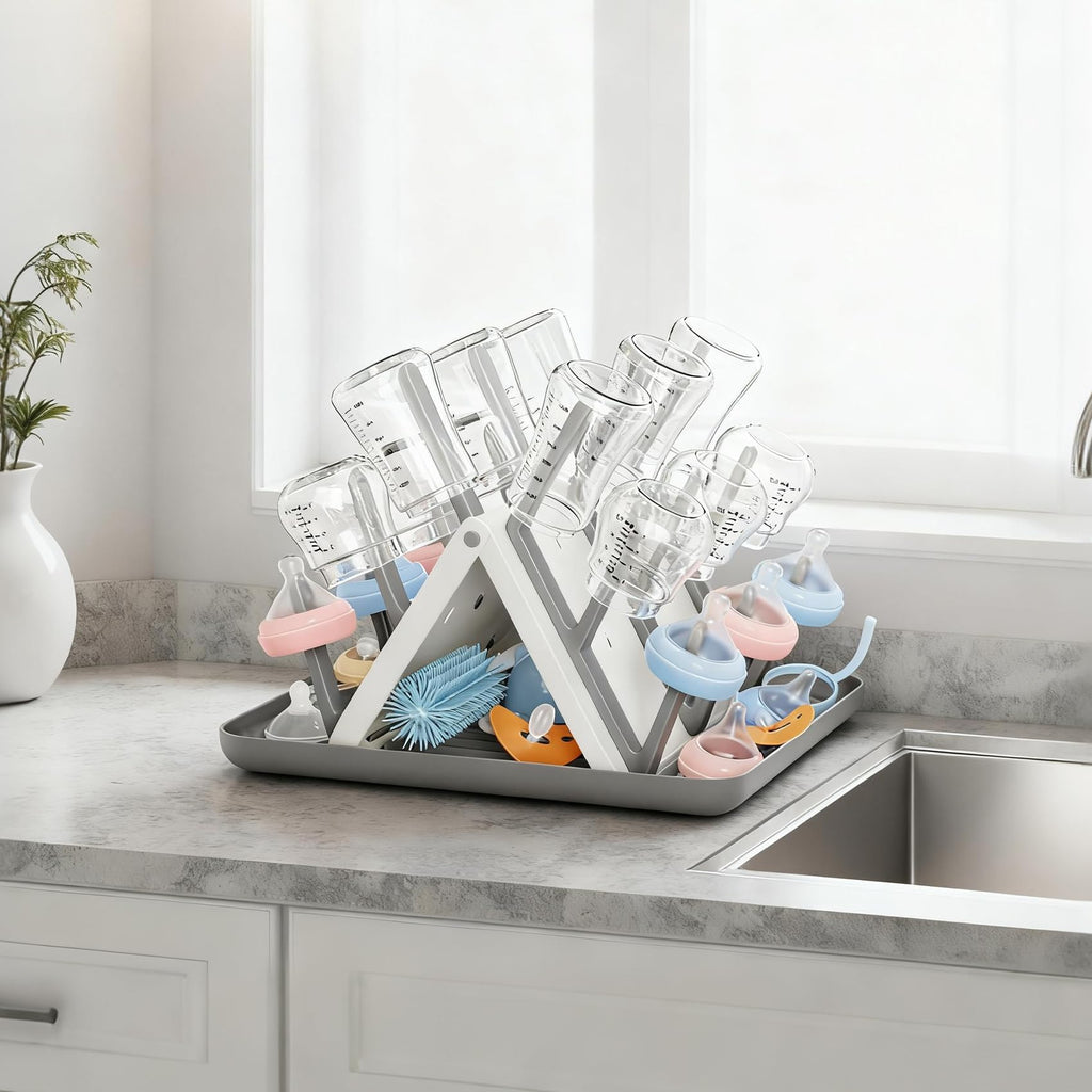 Large Baby Bottle Drying Rack, Space Saving Countertop Holder Organizer