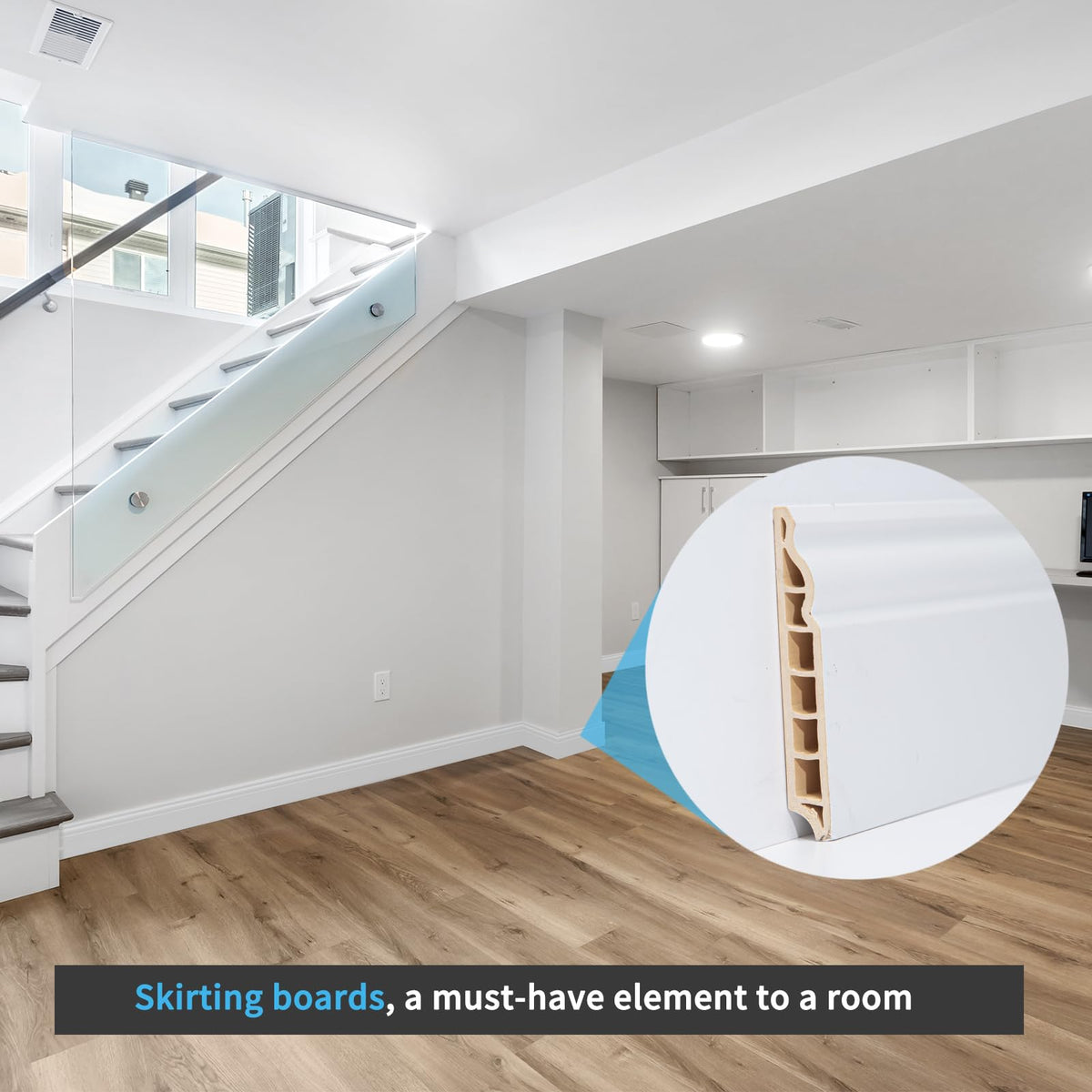 High Impact Baseboard Wall Molding Trims, Skirting Board, White