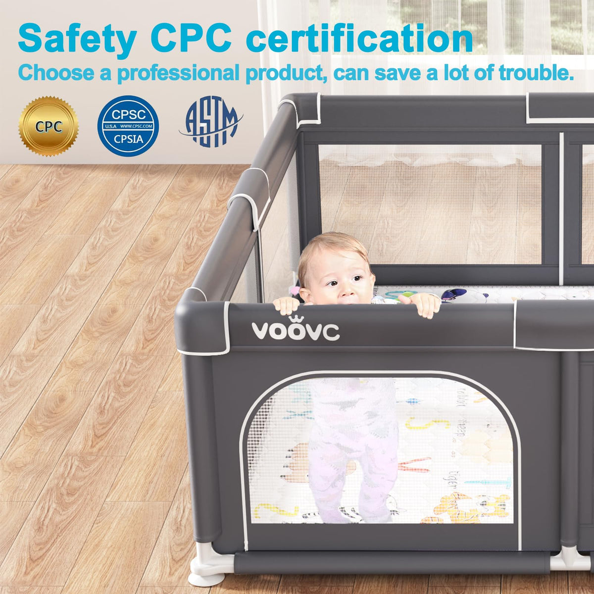 Baby Playpen with Mat Safety Gate for Toddlers Large 71x60in Gray