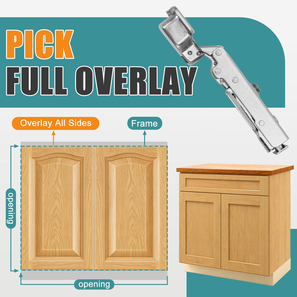 Soft Close Hinges for Frameless Cabinets, 110° Full Overlay, 10 Pack