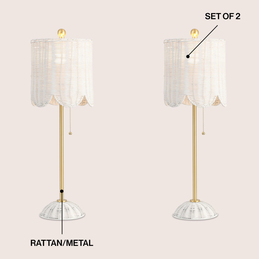 Celerie 27.5" Rattan Buffet Lamp, White/Brass Gold, Set of 2