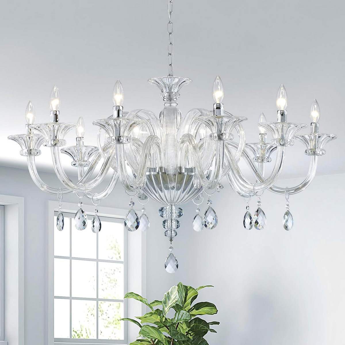 Ten-Light Modern Crystal Chandelier for Large Dining Rooms and Foyers