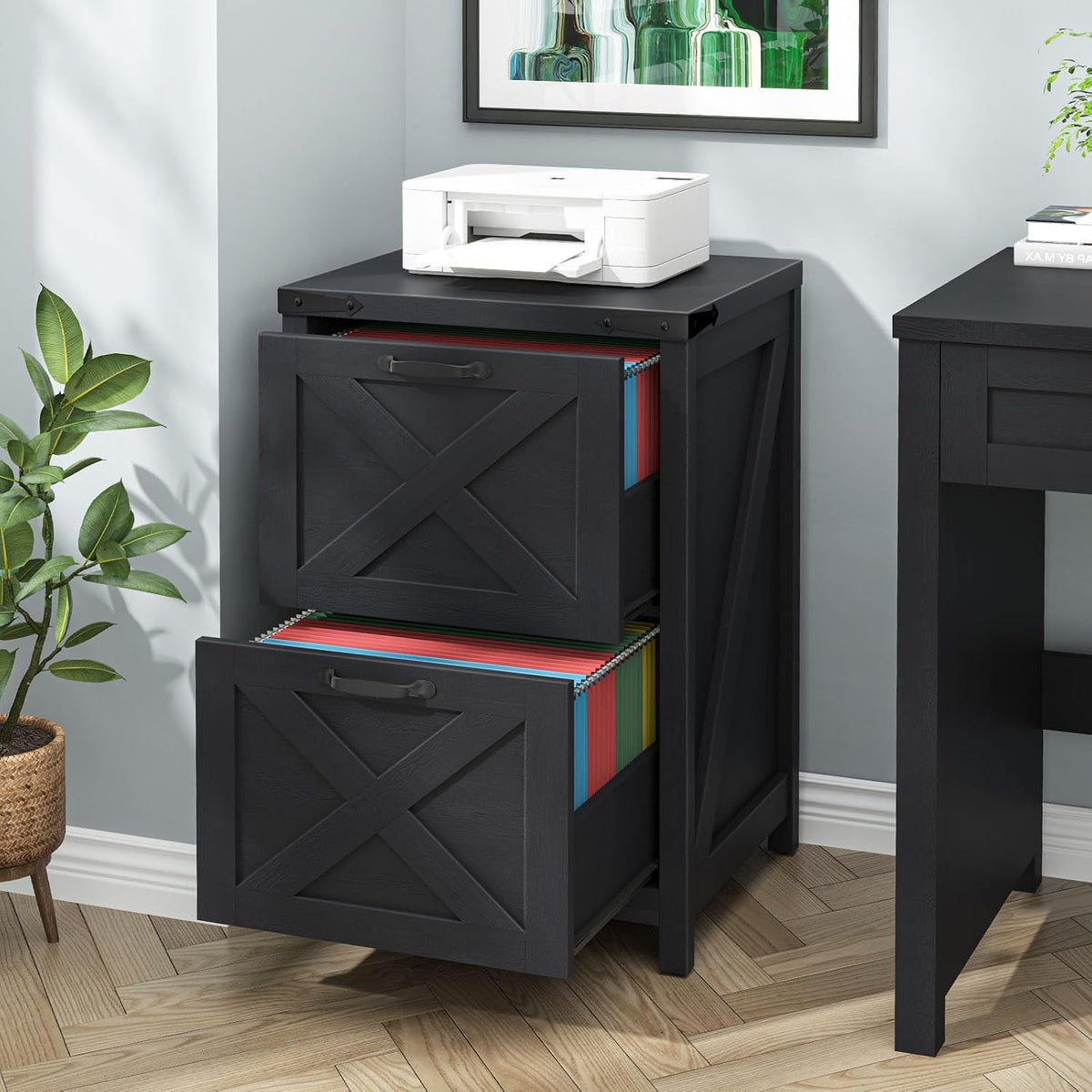 Small Farmhouse File Cabinet with 2 Drawers , Black | Vertical Filing Cabinet Fits Letter and A4 Size, Farmhouse