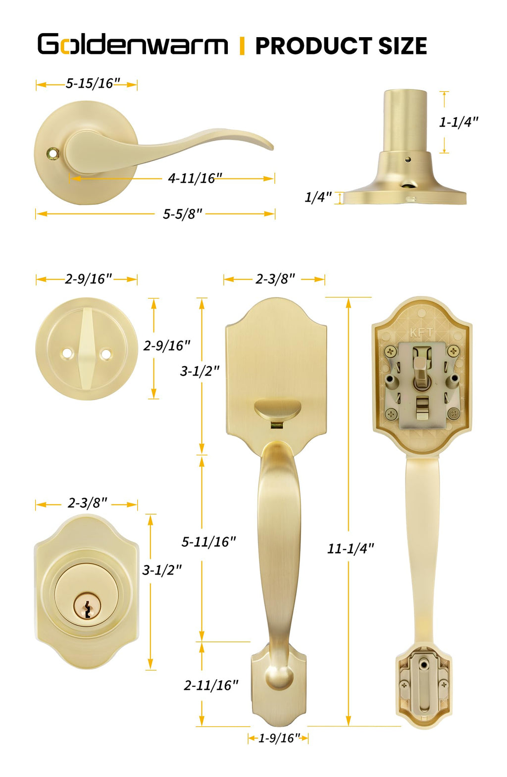 Double Front Door Lock Set, Gold Double Door Handle with Dummy