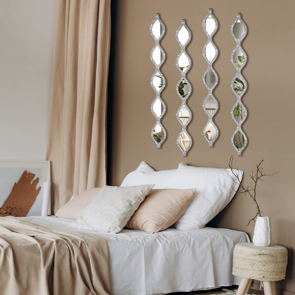 4 Pcs Teardrop Mirror Wall Decor Silver Long Mirror Home Decorative