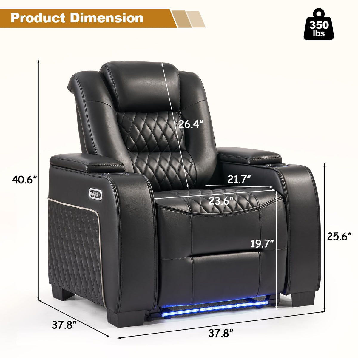 Dual Motor Power Recliner Set of 6 with Adjustable Headrest & LED Light