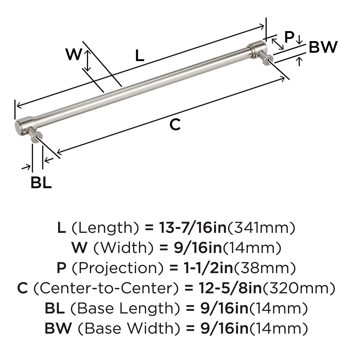 12-5/8" Faircrest Satin Nickel Drawer Pull