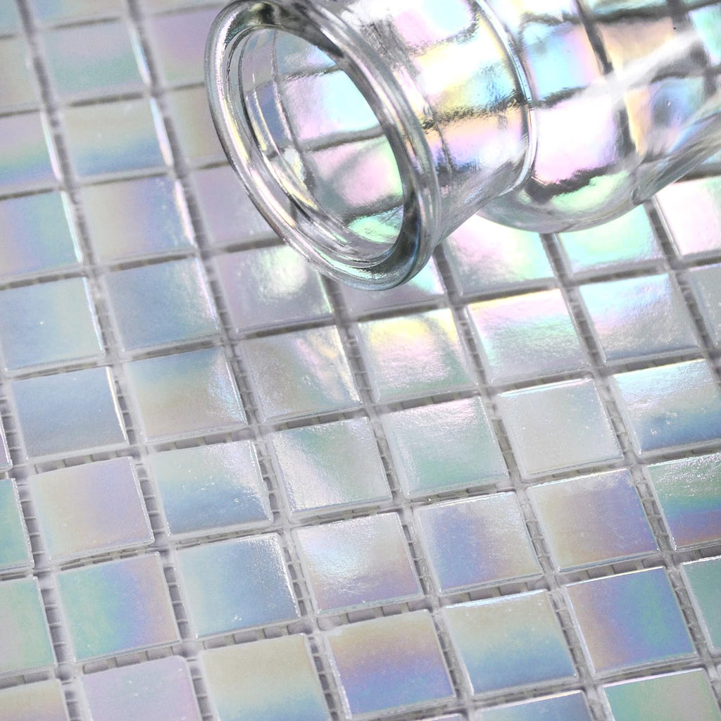11.5sq.ft Iridescent White Glass Mosaic Tile , Pool, Backsplash