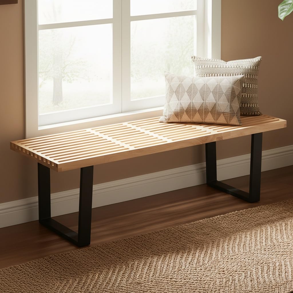 Inspired Nelson Style 55" Natural Wood Entryway Bench Dining Bench Bench