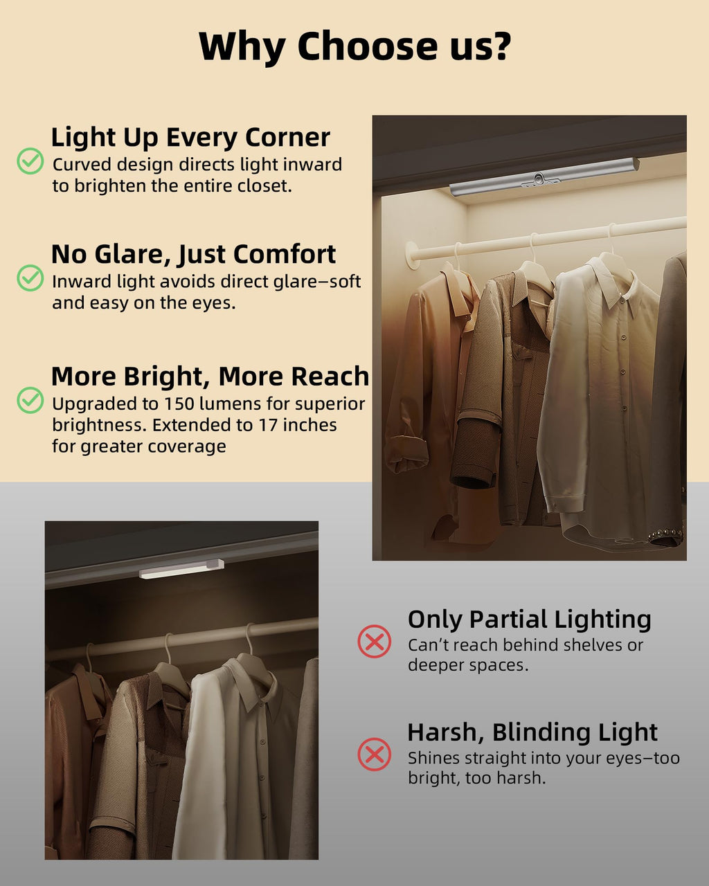 17in LED Motion Sensor Closet Light with Rotatable Sensor