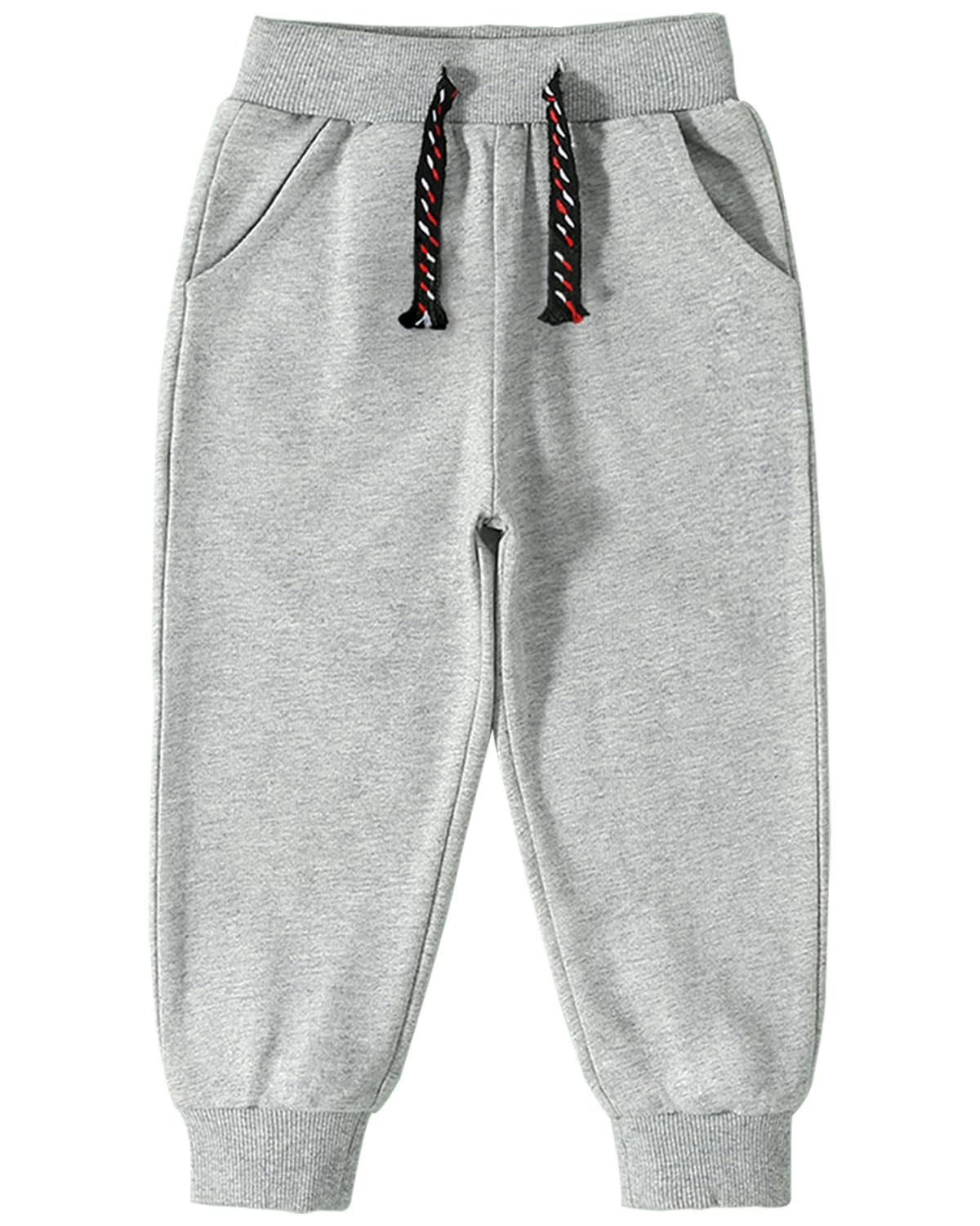 Boys Pants Sweatpants,3 Pack Cotton Pull On Jogger Pants Black/Grey