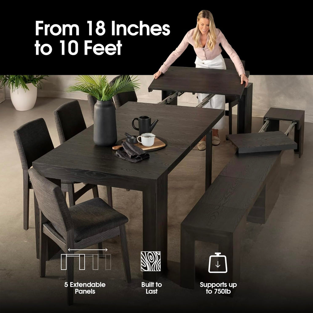 Solid Wood Extendable Dining Table, Black